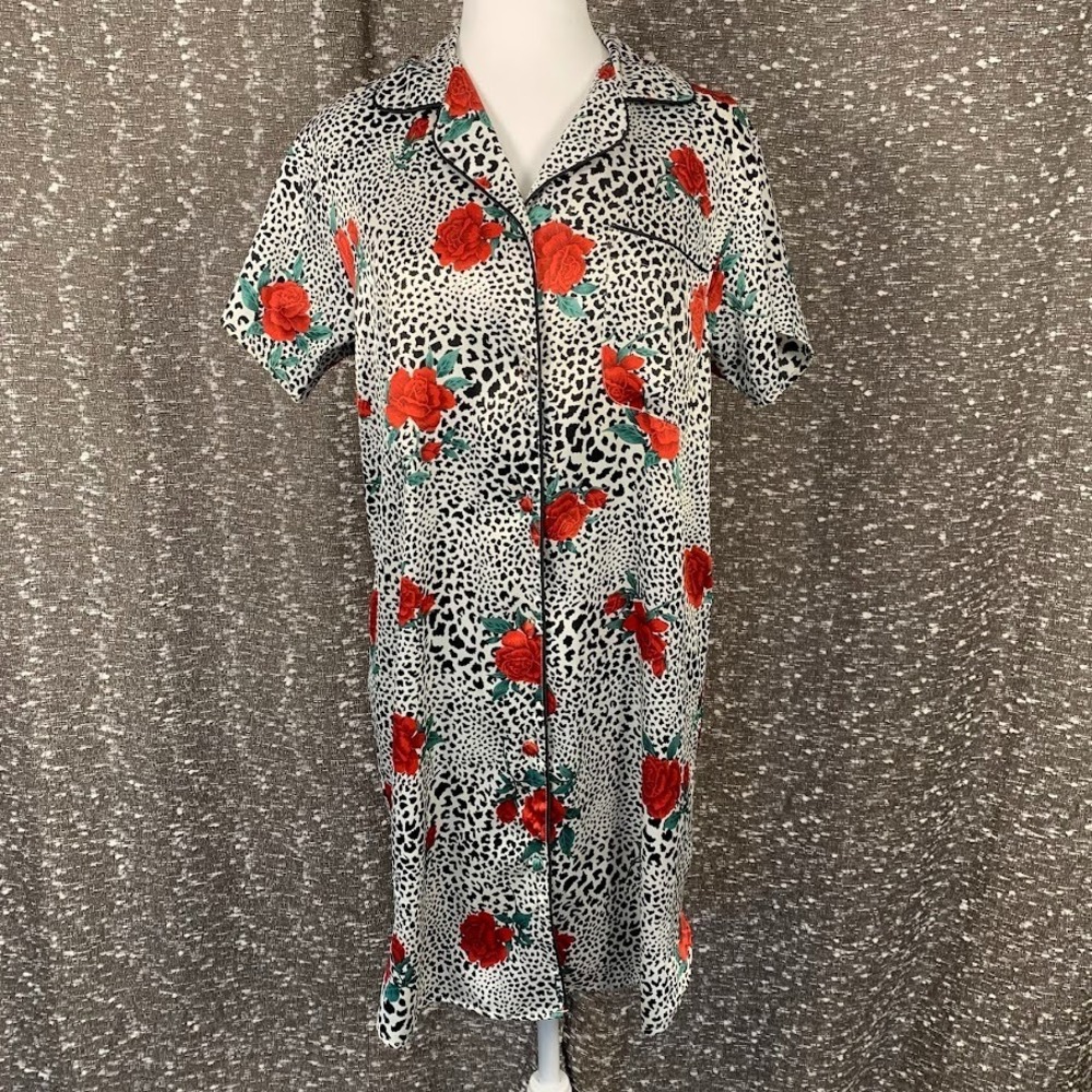 Vintage Sophia by Delicates Animal Print & Rose Nightgown Sleep Shirt‎ Women's S